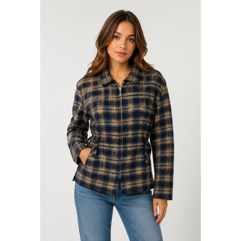 David Paul New York Womens Vintage Plaid Zip Front Jacket Size Large Wool Blend